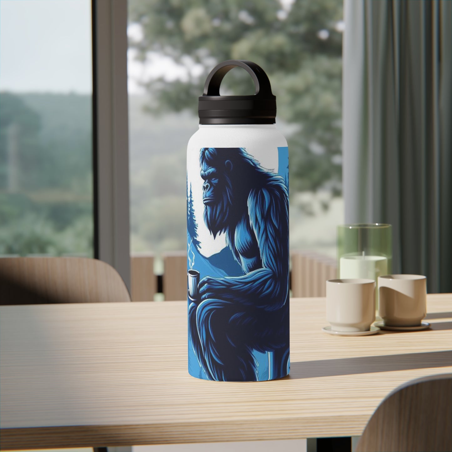 Blue Sasquatch Stainless Steel Water Bottle, Handle Lid