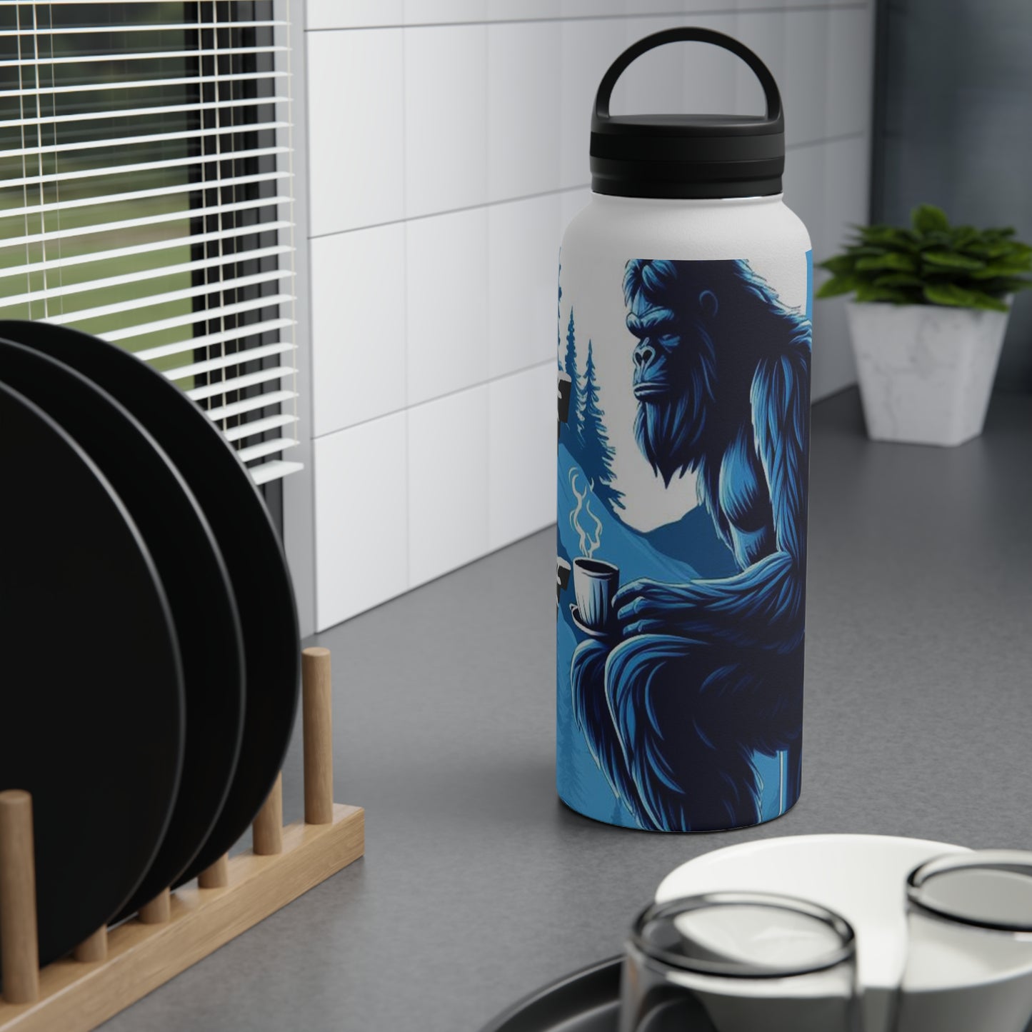 Blue Sasquatch Stainless Steel Water Bottle, Handle Lid